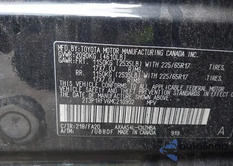 2021 Toyota Rav4 Xle из США, поврежденный, VIN 2T3P1RFV6MC210902